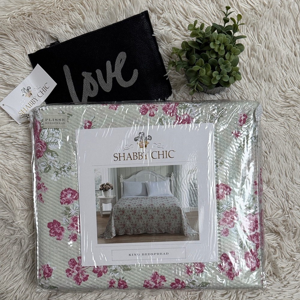 πHPπ Shabby Chic Rose Pattern King Bedspread π Green & Pink - Picture 4 of 12